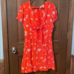 Red/Orangish Floral Dress with a Front Tie